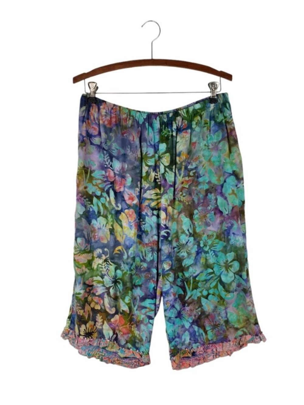 Frivolous La Blend Pull On Bloomer Capri Pants Batik Floral Rayon Art Womens XL